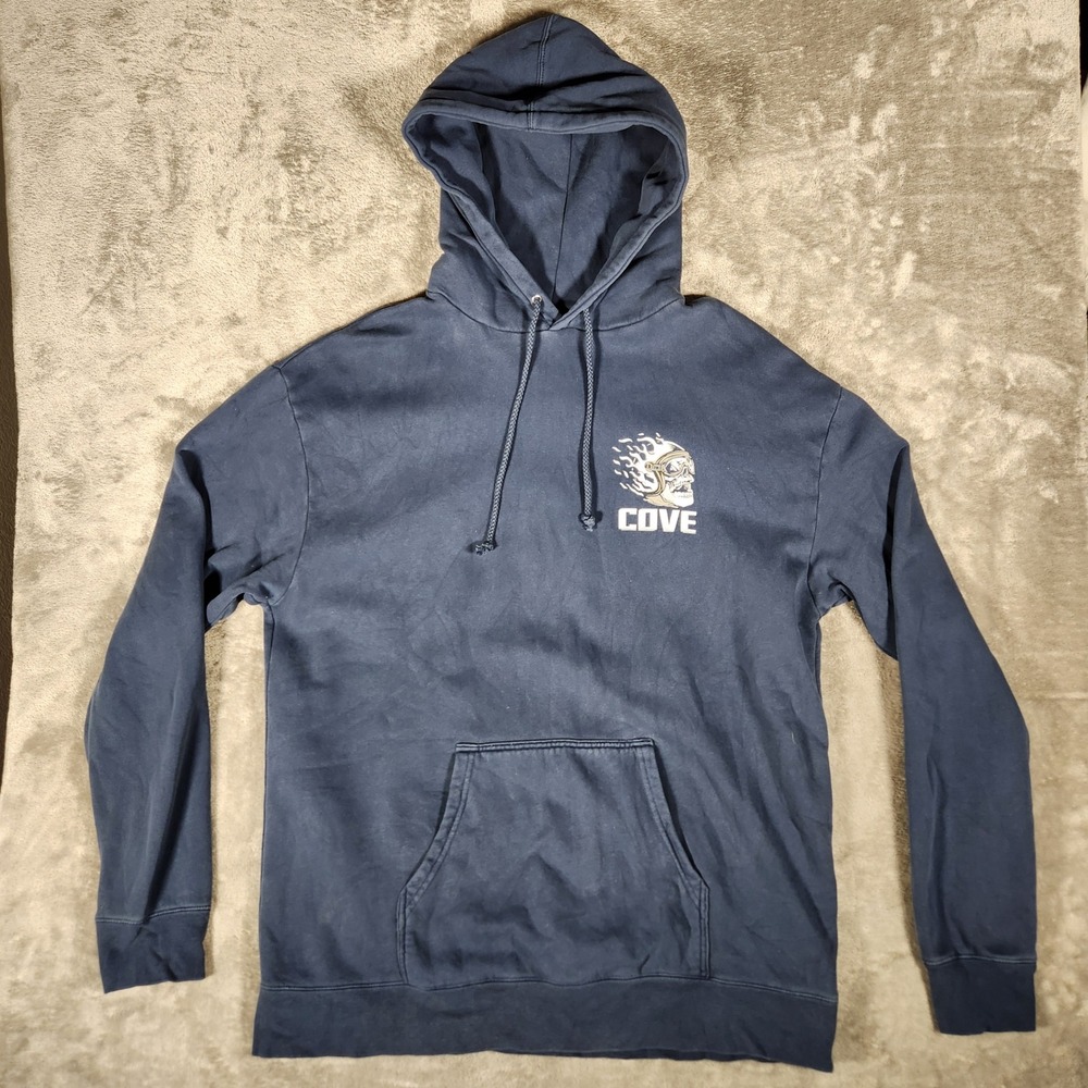 Cove Grand Prix Hoodie Mens XL Navy Blue Excellent Skull Race Car Graphic